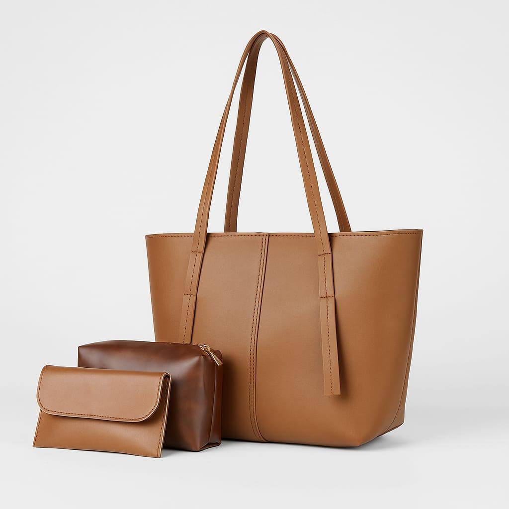 Camel Brown Classic Tote Bag Set