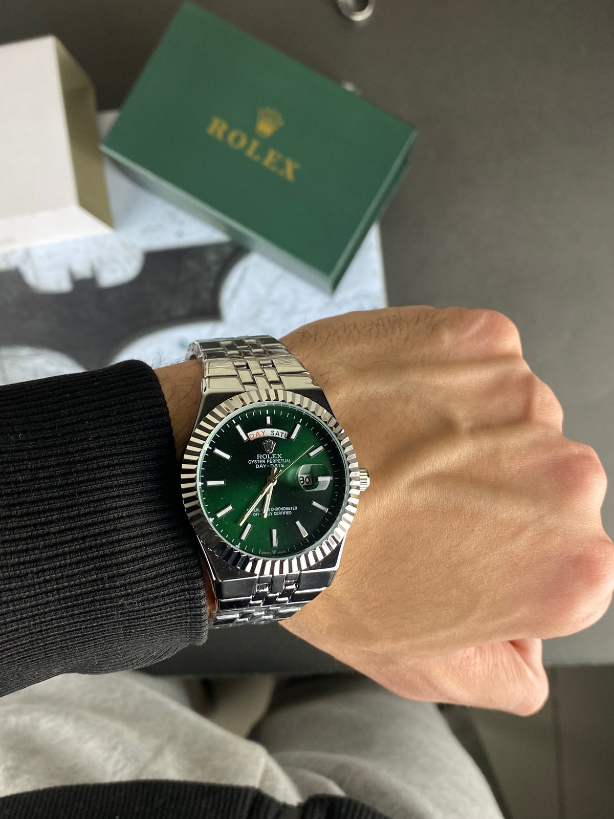 ⌚ RLX Day-Date – (Green Dial) Fluted Bezel