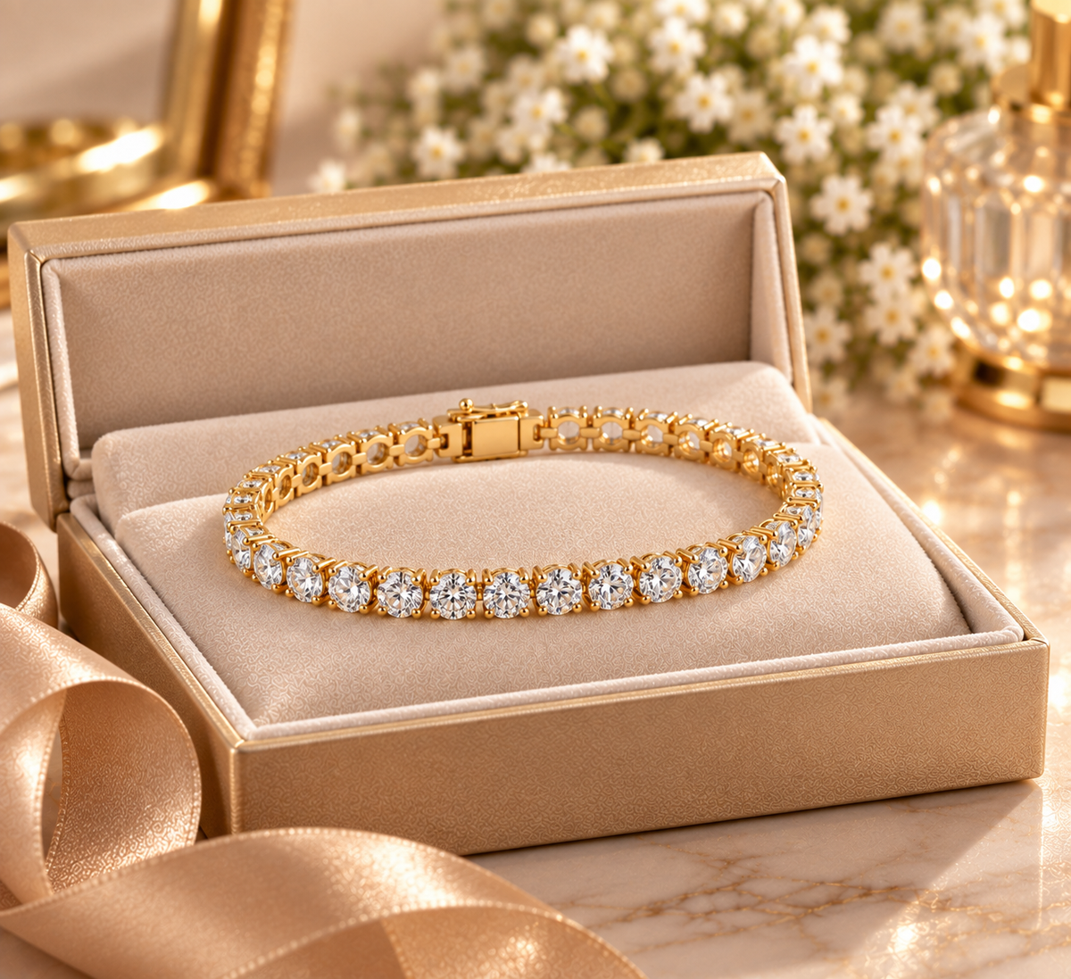 Elegant Gold Diamond Tennis Bracelet