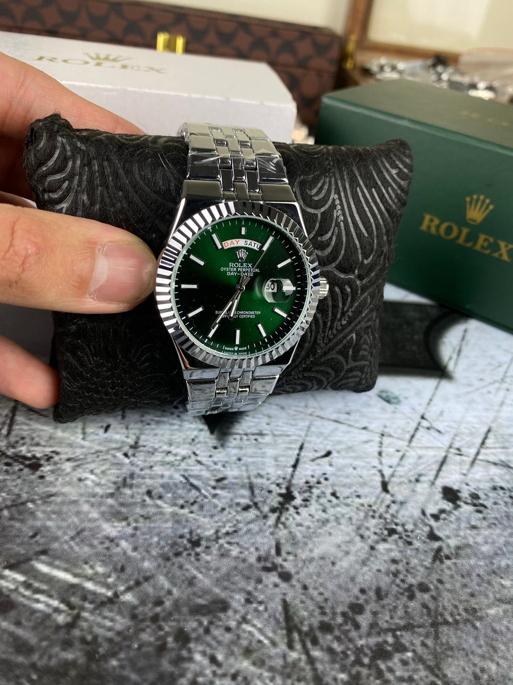⌚ RLX Day-Date – (Green Dial) Fluted Bezel
