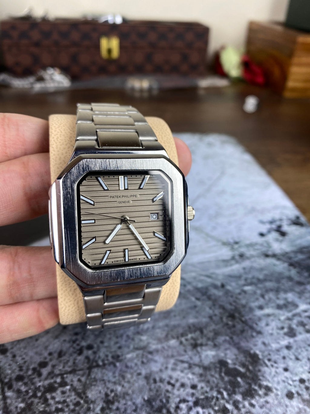 PP Square Steel Brown Dial