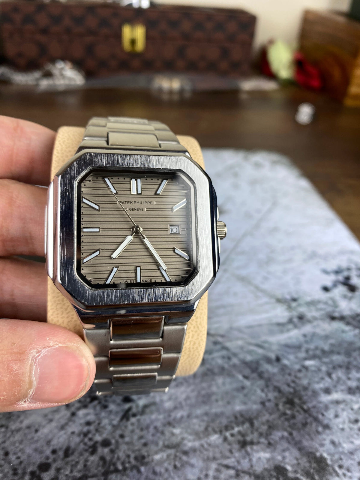 PP Square Steel Brown Dial