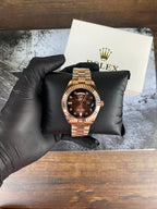 RLX Luxury Rose Gold Day-Date Brown Dial Watch