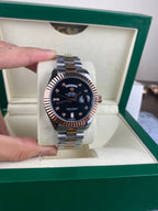 RLX Luxury Day-Date Rose Gold Black Dial Watch