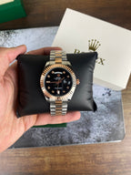 RLX Luxury Day-Date Rose Gold Black Dial Watch