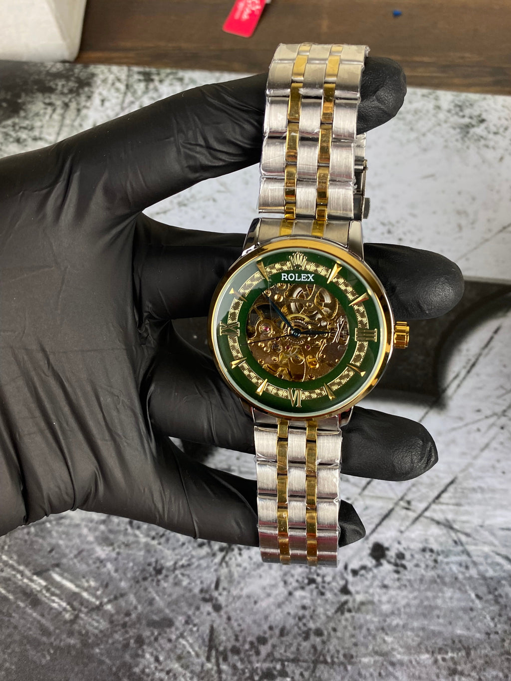 Rolex Green Skeleton Dial Two-Tone Automatic Style Men's Watch