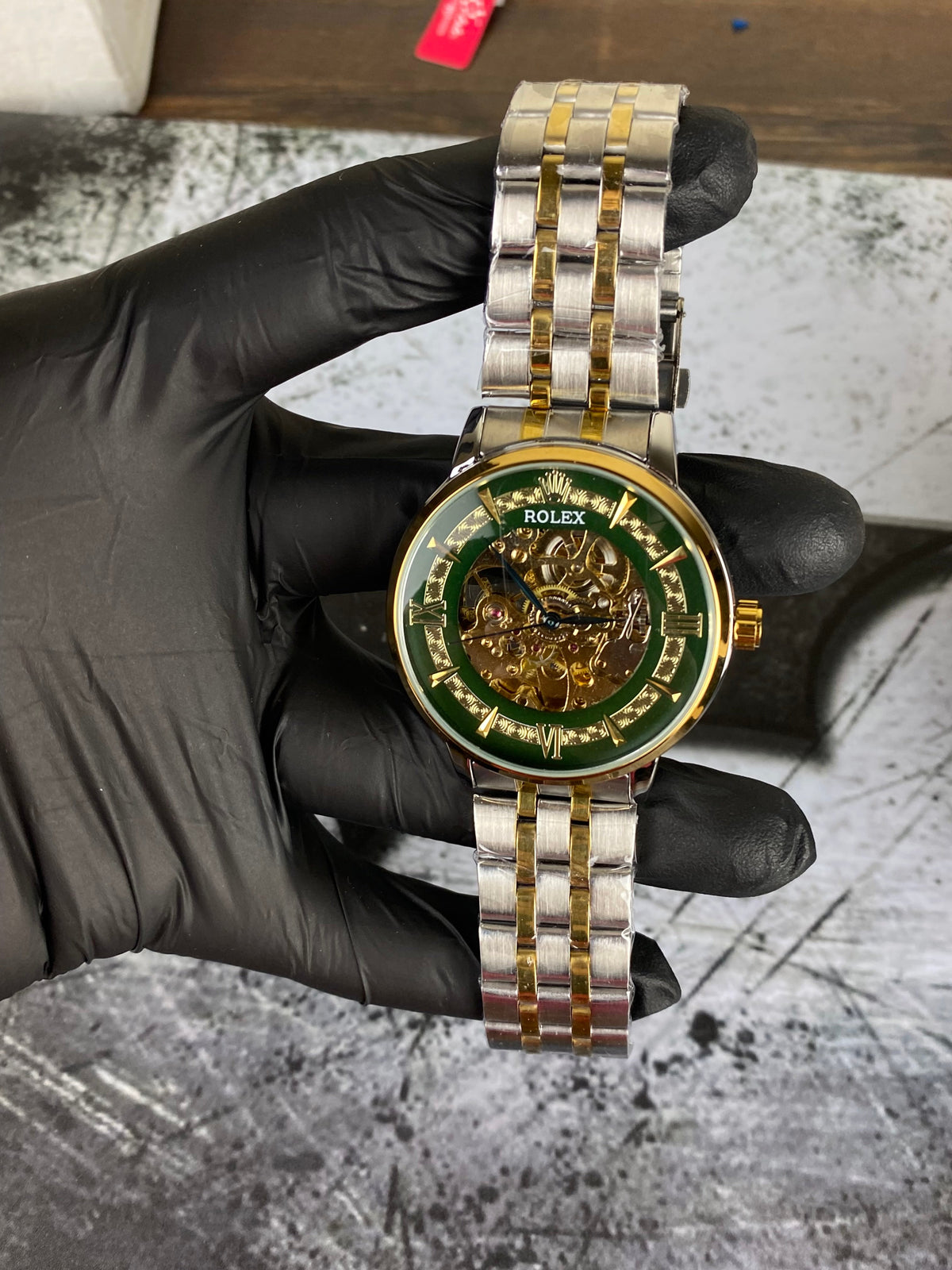 Rolex Green Skeleton Dial Two-Tone Automatic Style Men's Watch