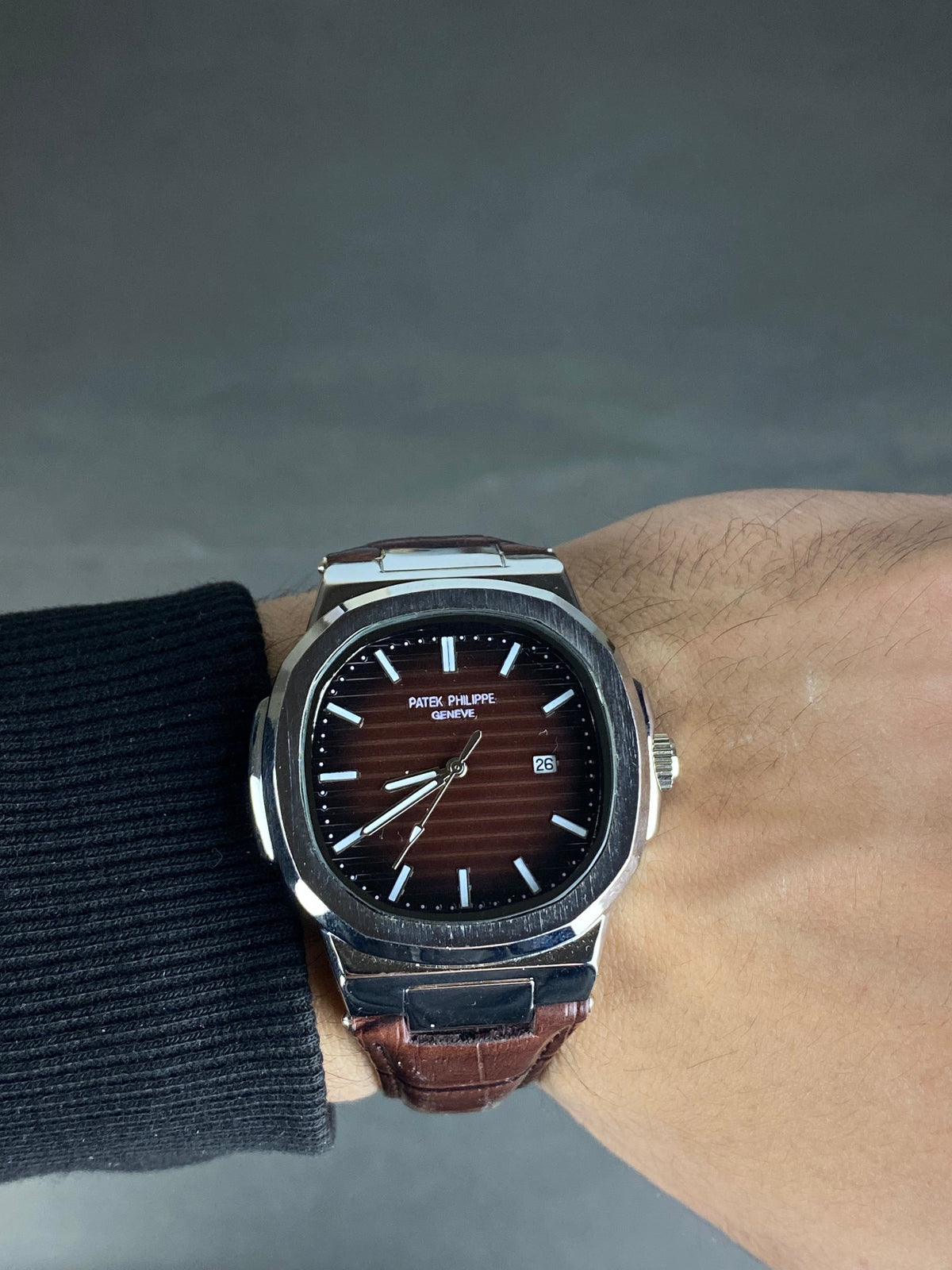 PTK Phillipe Geneve brown leather strap 42mm