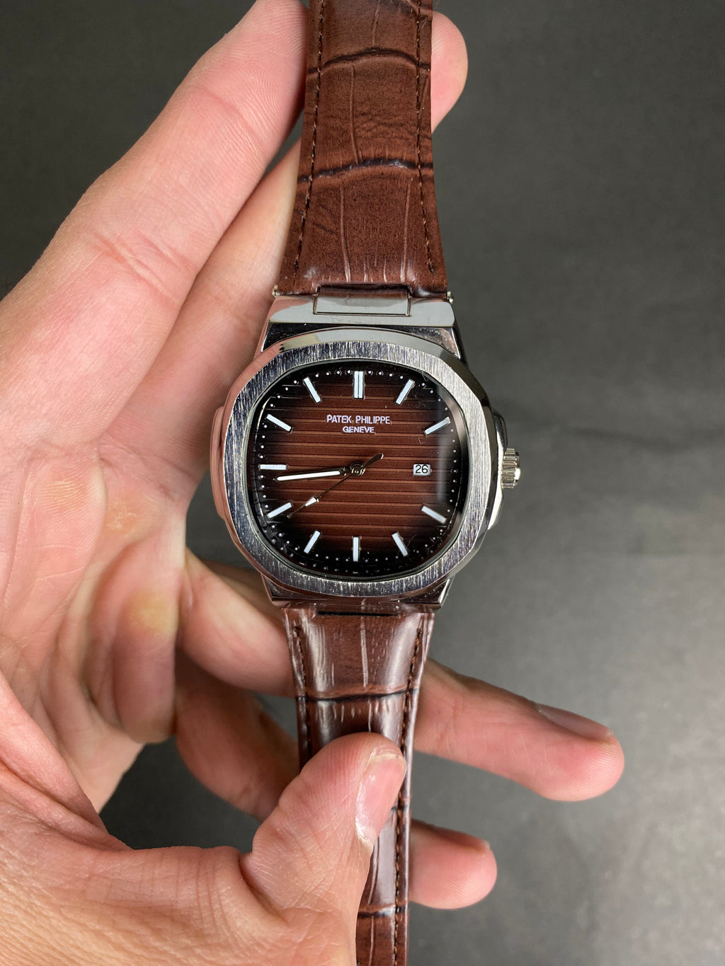 PTK Phillipe Geneve brown leather strap 42mm