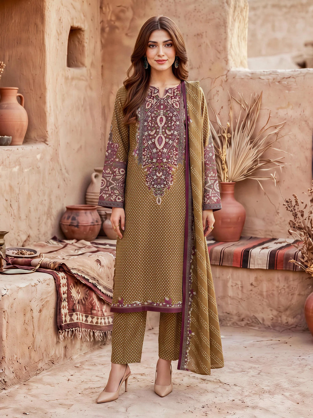 3 Piece Khaddar Suit-Printed (Unstitched)