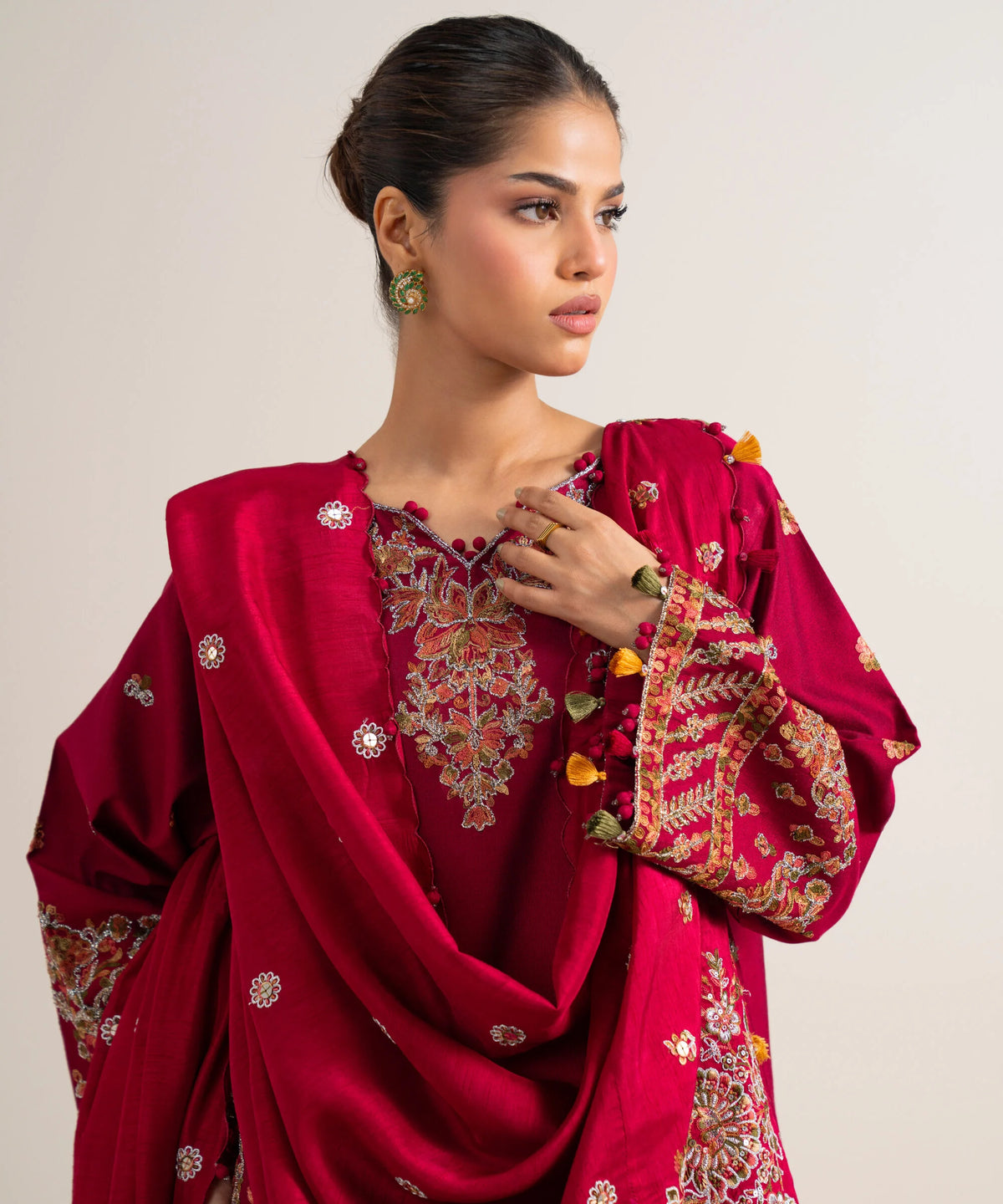 3 PIECE - EMBROIDERED COTTON NET SUIT