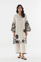 Stitched Embroidered Leno Kara Shirt+ Culotte