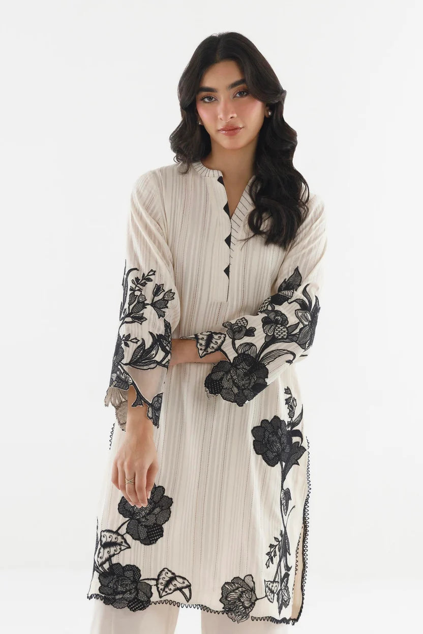 Stitched Embroidered Leno Kara Shirt+ Culotte