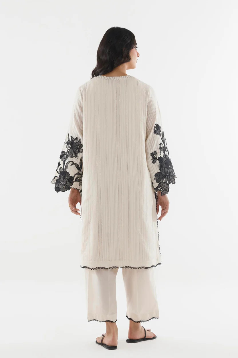 Stitched Embroidered Leno Kara Shirt+ Culotte