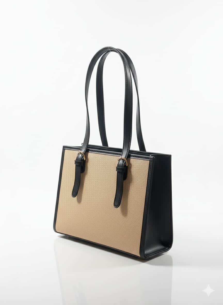 Beige & Black Classic Tote Bag