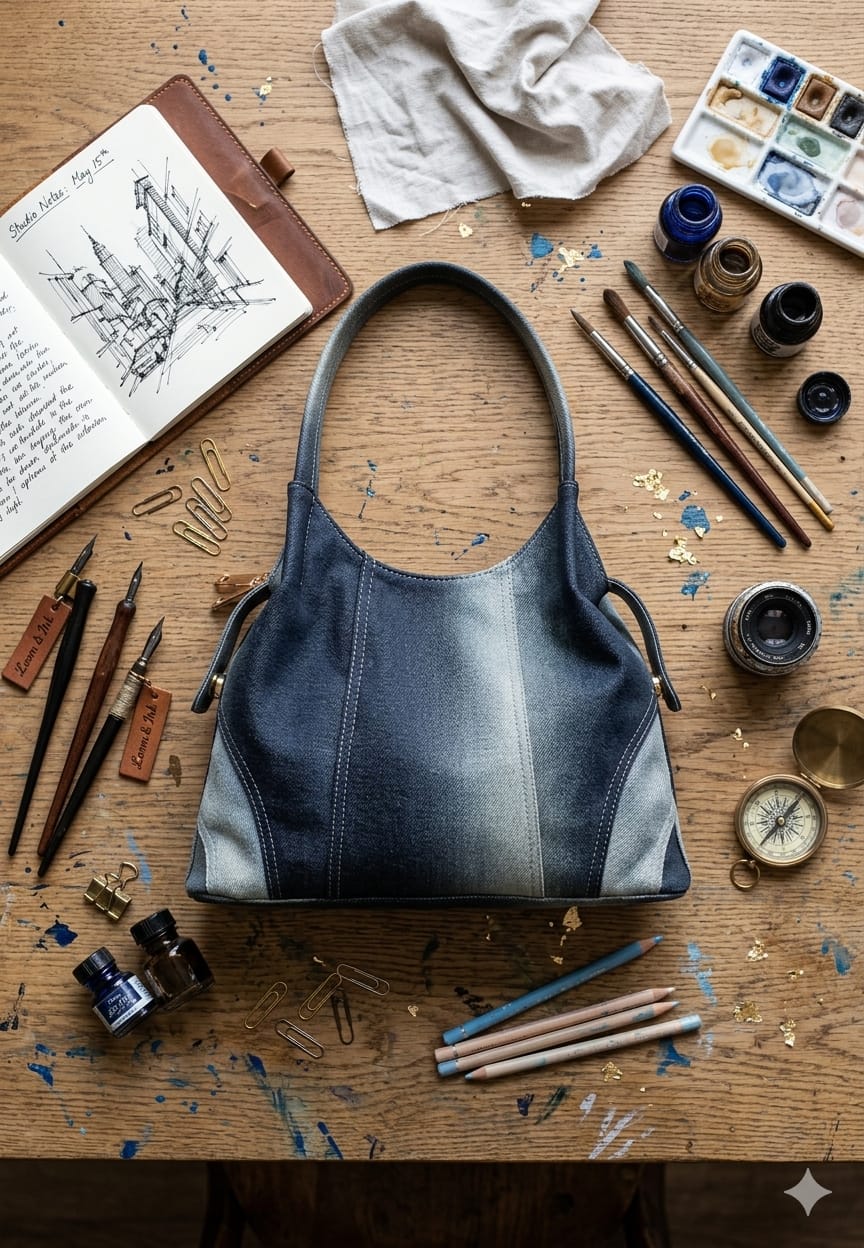 Gradient Denim Hobo Bag